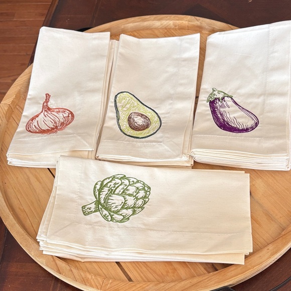 Trader Joe’s Cream Kitchen Napkin orTowel Set Embroidered Vegetable Prints